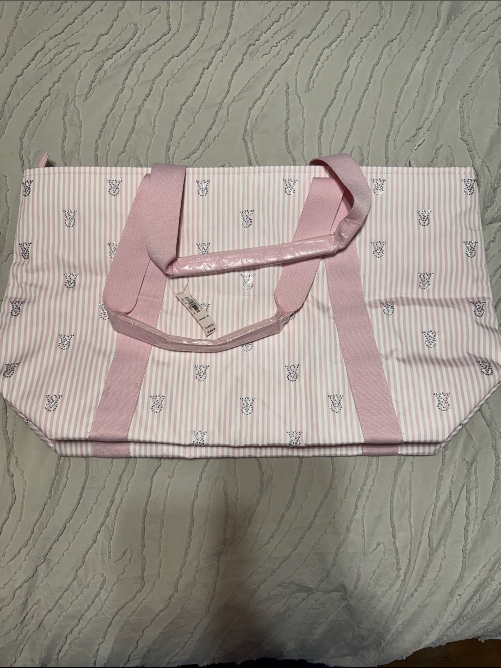 Victoria Secret Pink and White striped Tote bag NWT